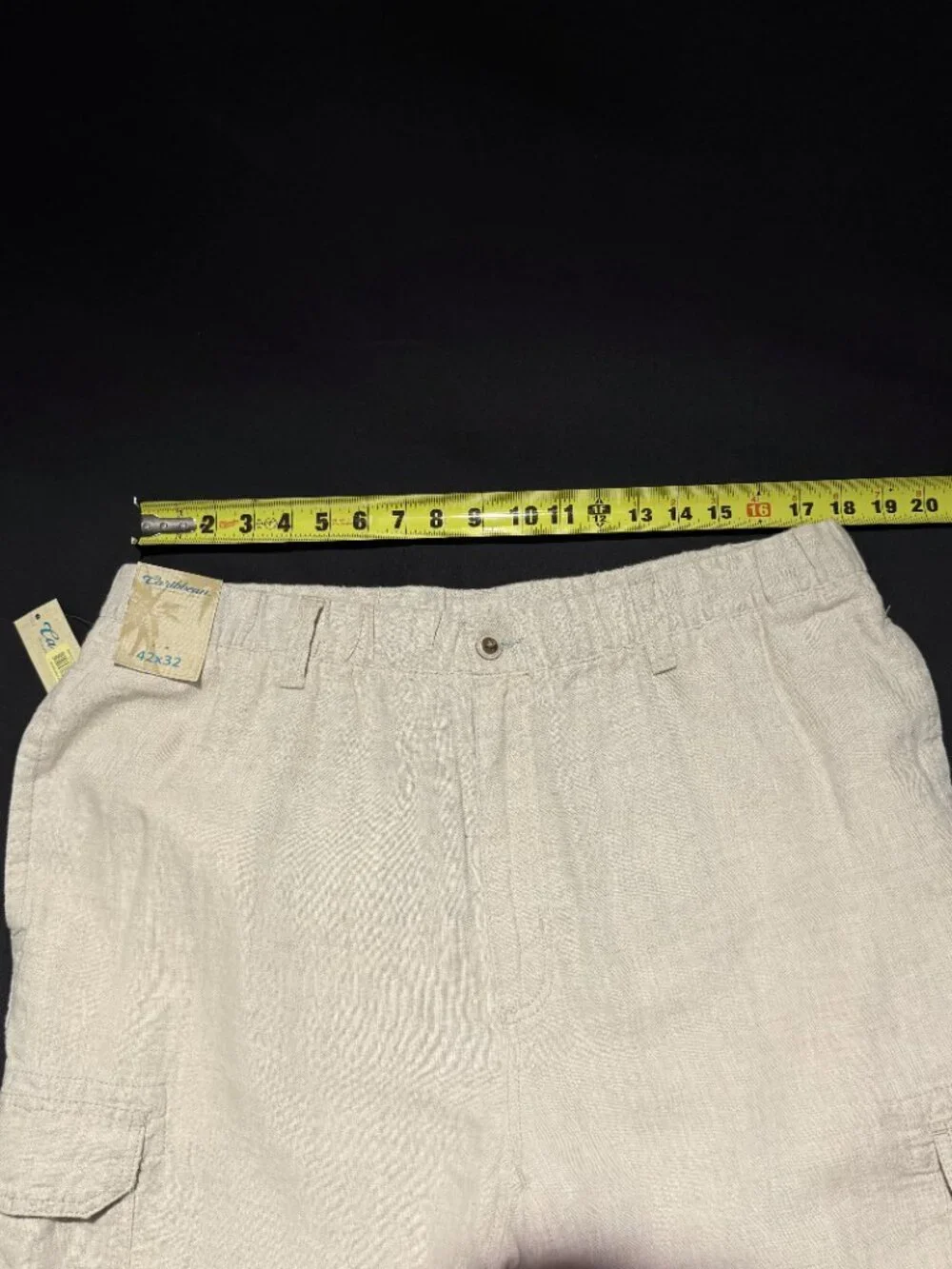 Caribbean Mens Linen Pants 42/32 Ivory Drawstring Cargo Pockets NEW With Tags